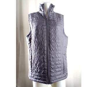 WESTBOUND Women's Gray Poly Quilted Vest Hidden Zippered Side Pockets Size L